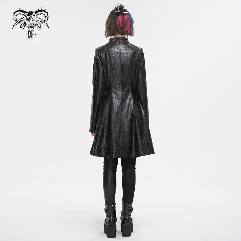 Punk-Mantel aus Kunstleder mit Doppelschnalle für Damen in Schwarz