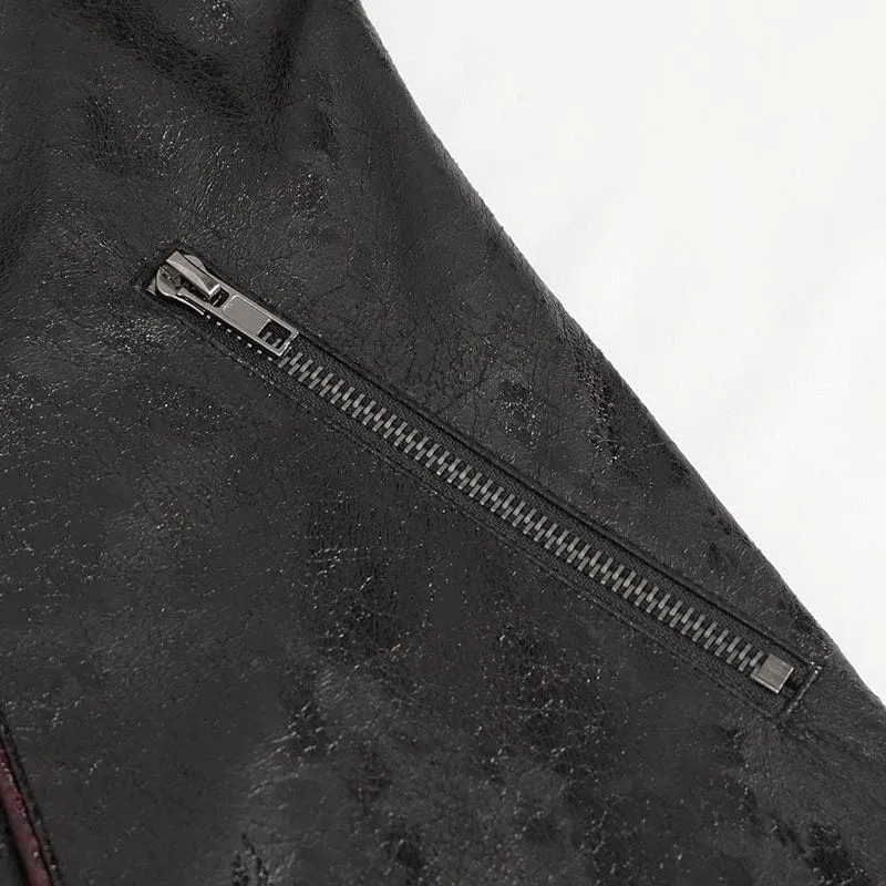 Punk-Mantel aus Kunstleder mit Doppelschnalle für Damen in Schwarz
