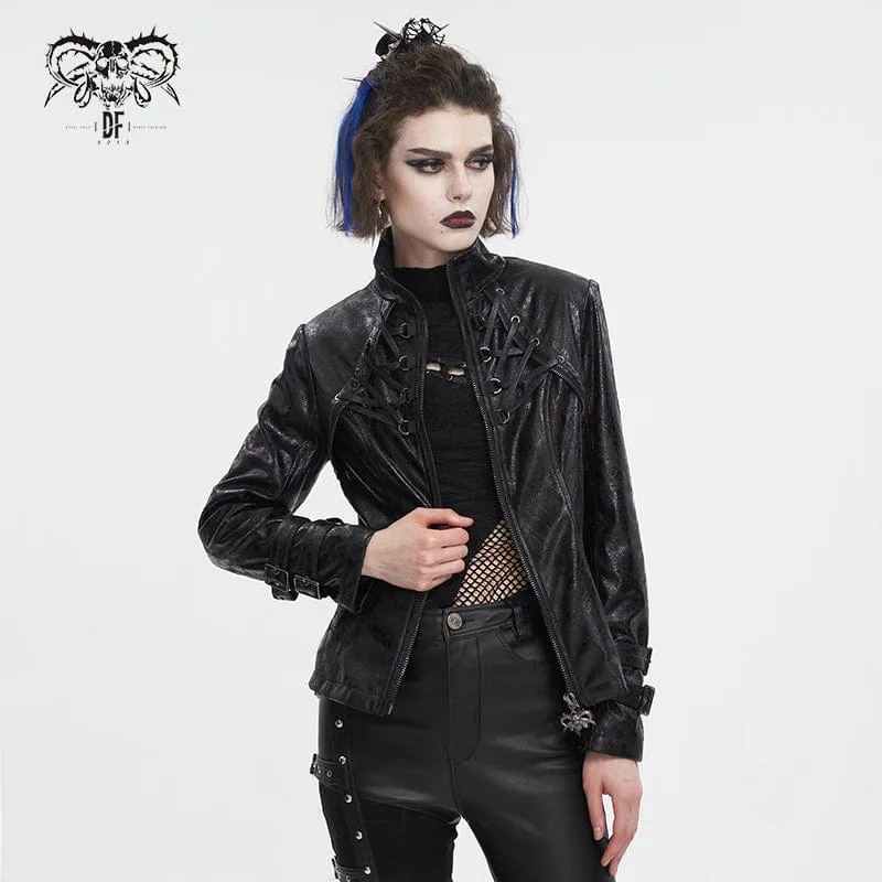 Punk-Jacke mit knisternder Schnalle und Stehkragen für Damen
