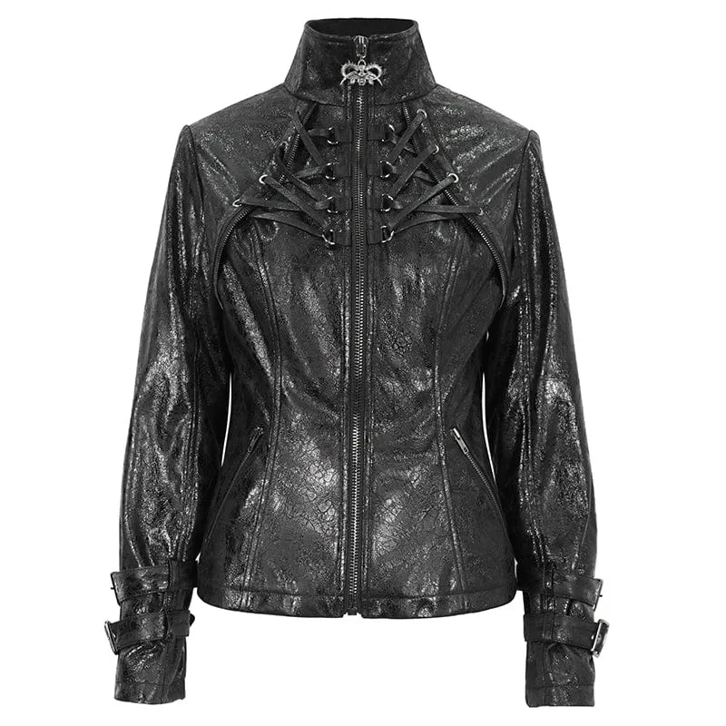 Punk-Jacke mit knisternder Schnalle und Stehkragen für Damen
