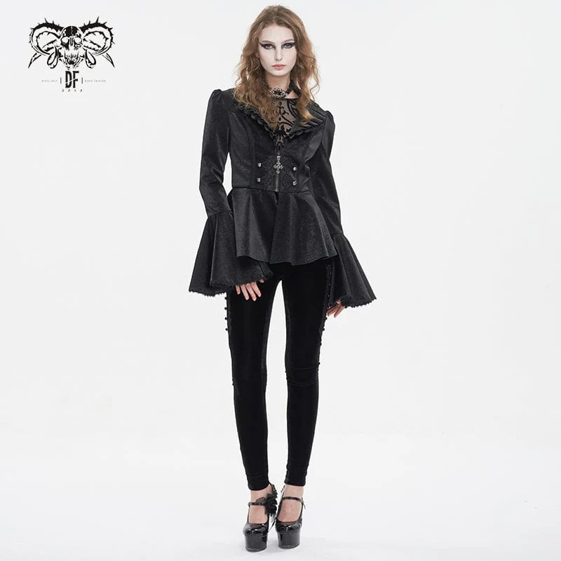 Gothic-Jacke mit Rüschenkragen und ausgestellten Ärmeln für Damen