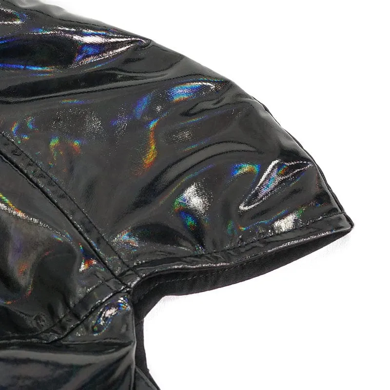 Damen-Punk-Mantel aus Lackleder mit Schnürung und Mesh-Splice-Effekt