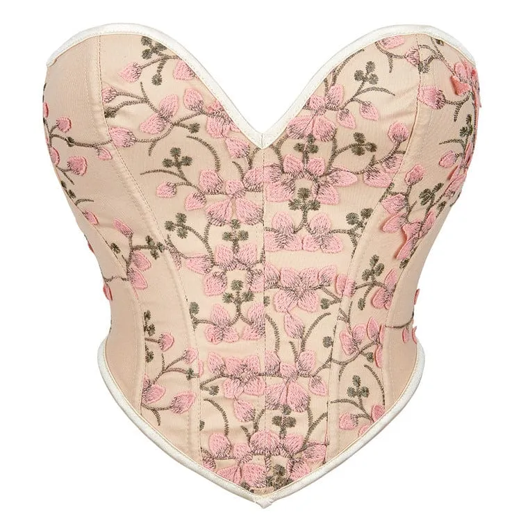 Damen Gothic Vollbrustkorsett mit tiefem Ausschnitt und floraler Stickerei