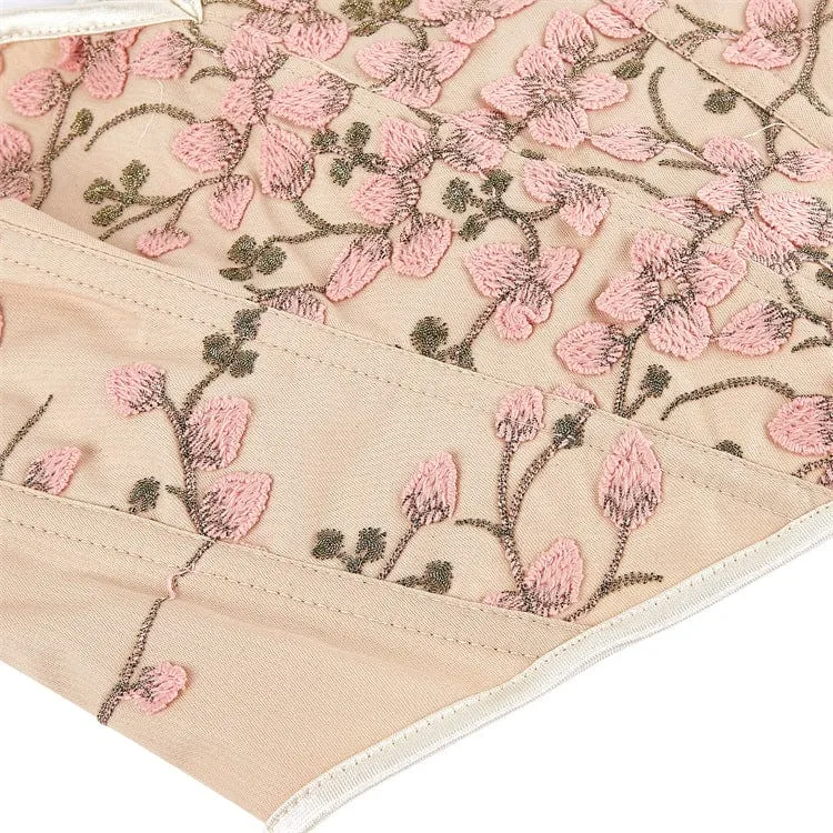 Damen Gothic Vollbrustkorsett mit tiefem Ausschnitt und floraler Stickerei