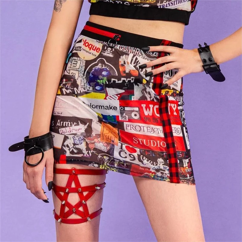 Kurzer Rock mit Grunge-Graffiti-Print für Damen