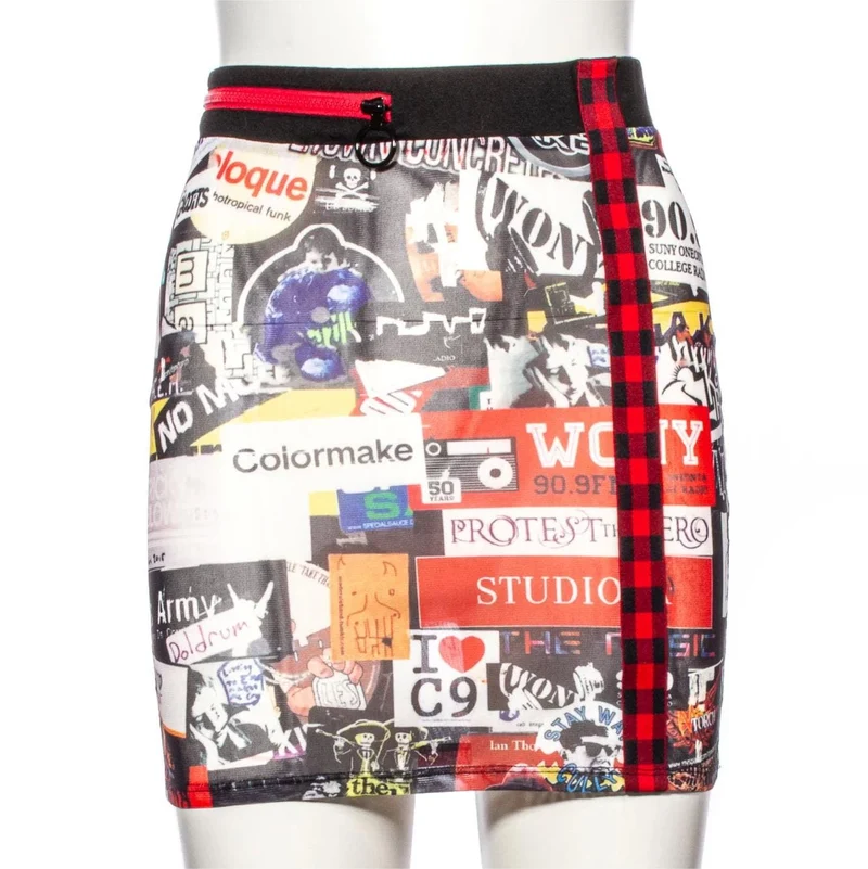 Kurzer Rock mit Grunge-Graffiti-Print für Damen