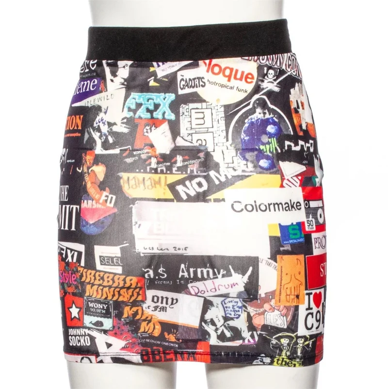 Kurzer Rock mit Grunge-Graffiti-Print für Damen