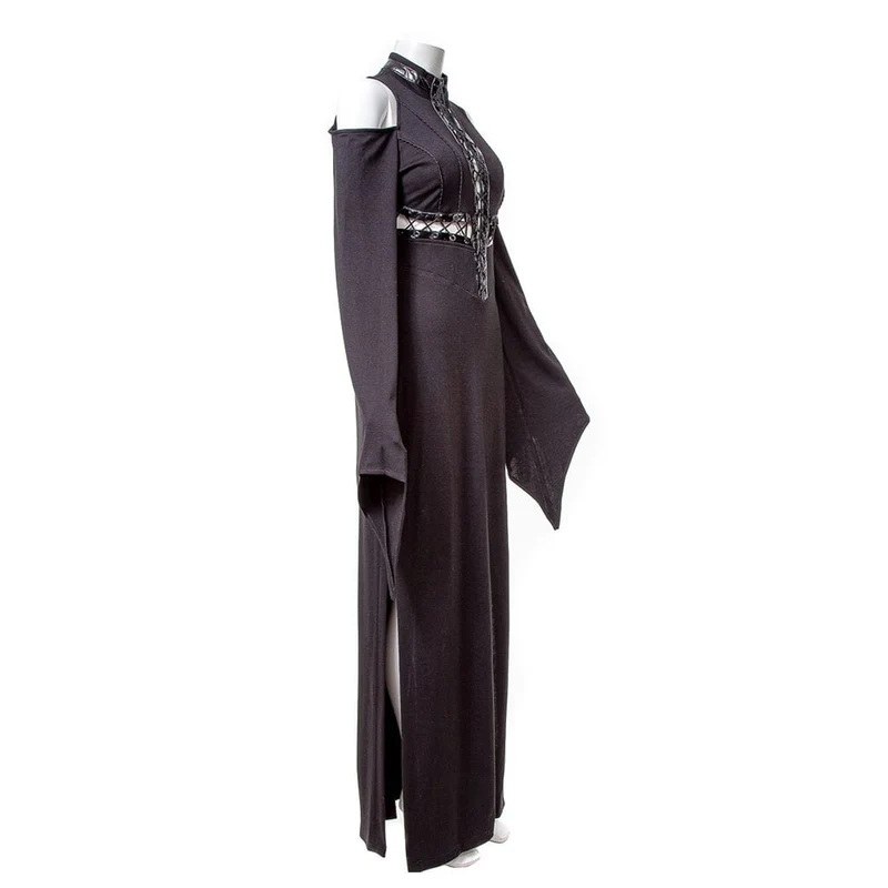 Damen-Gothic-Maxikleid mit Schnürung und Trompetenärmeln