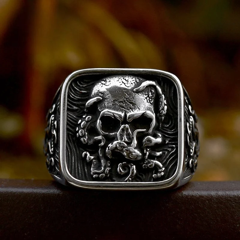 Punk-Totenkopf-Oktopus-Ring für Herren