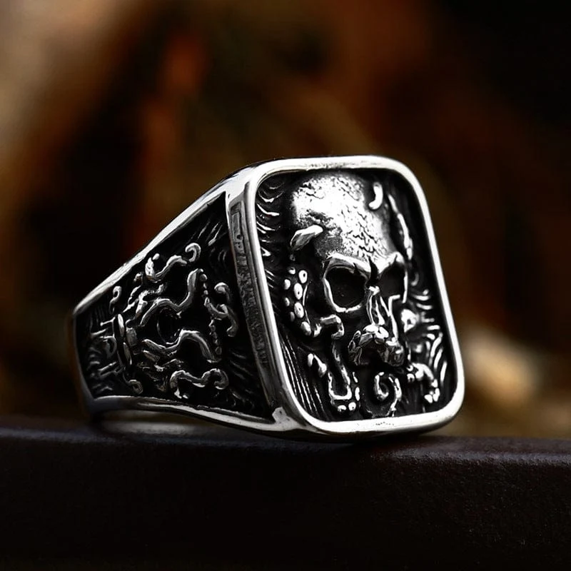 Punk-Totenkopf-Oktopus-Ring für Herren