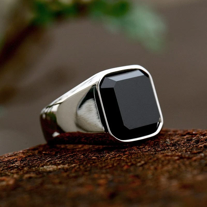 Herren-Punk-Ring aus schwarzem Achat