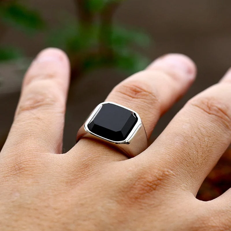 Herren-Punk-Ring aus schwarzem Achat