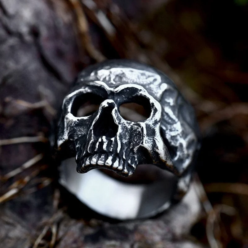 Herren Punk Distressed Skull Ring