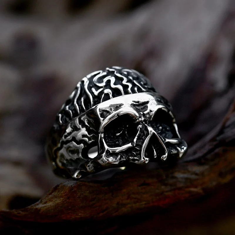 Punk-Ring mit halbem Gesicht und Totenkopf für Herren