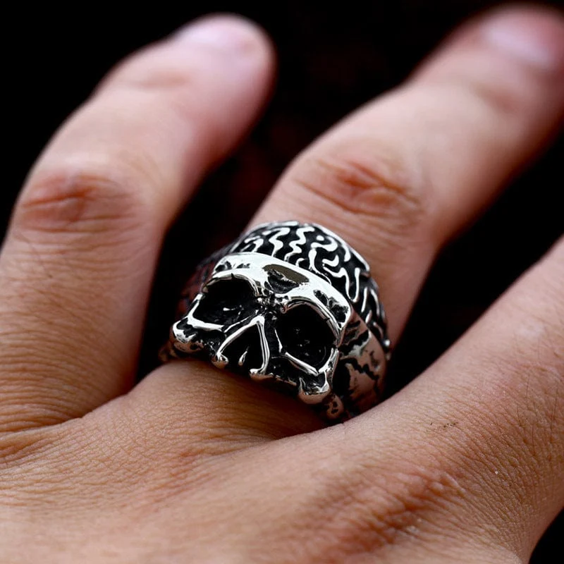 Punk-Ring mit halbem Gesicht und Totenkopf für Herren
