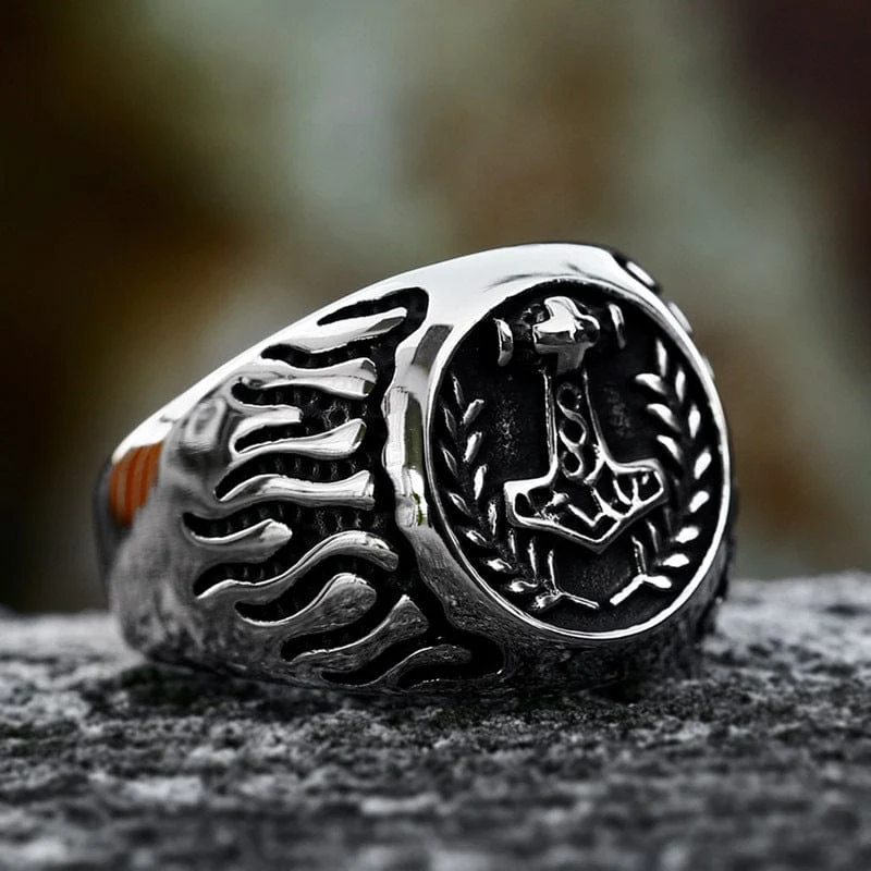 Herren-Punk-Thorshammer-Feuerring