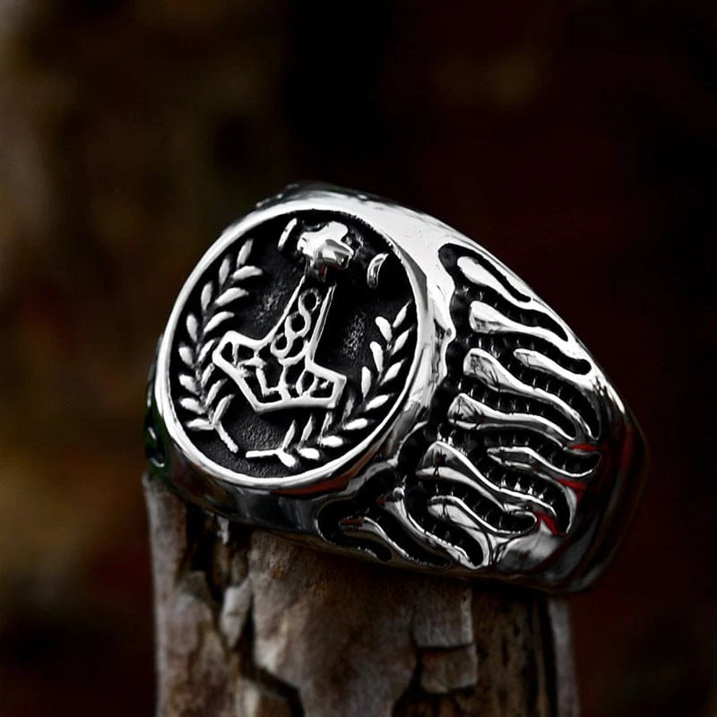 Herren-Punk-Thorshammer-Feuerring