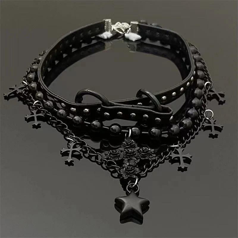 Mehrschichtiger Punk Cross Star-Halsband für Damen