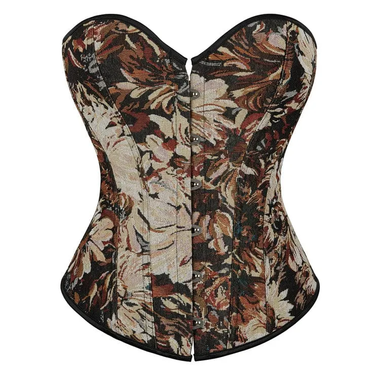 Damen Gothic Vollbrustkorsett mit tiefem Ausschnitt und floraler Stickerei