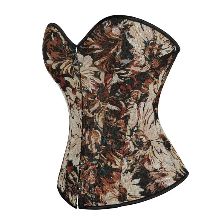 Damen Gothic Vollbrustkorsett mit tiefem Ausschnitt und floraler Stickerei