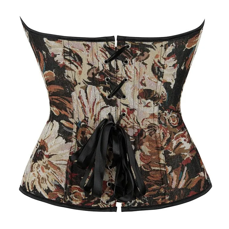 Damen Gothic Vollbrustkorsett mit tiefem Ausschnitt und floraler Stickerei