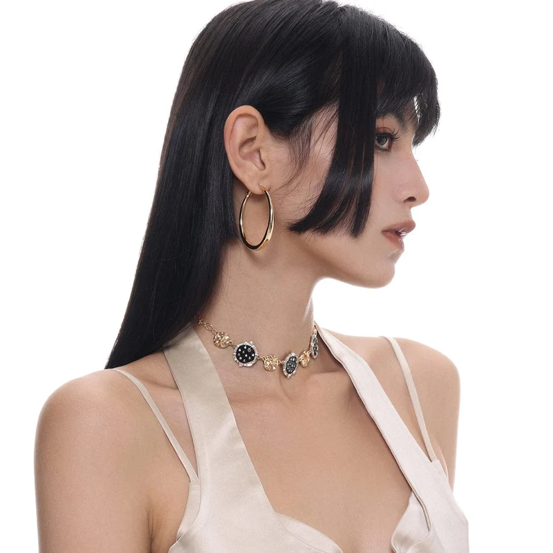 Damen-Punk-Knopf-Diamant-Halskette
