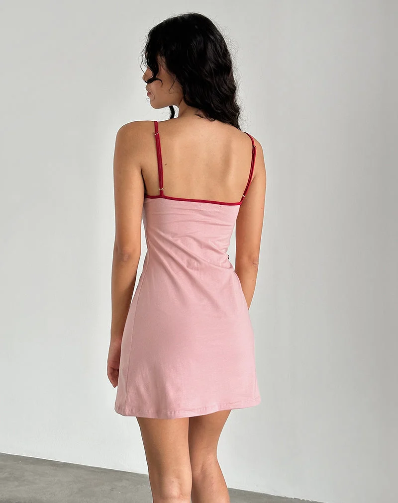 Riniko Minikleid in Pink Lady mit roter Adrenalin-Bindung