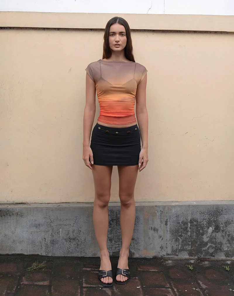 Bastille Top aus Mesh bedruckt Orange Sunset