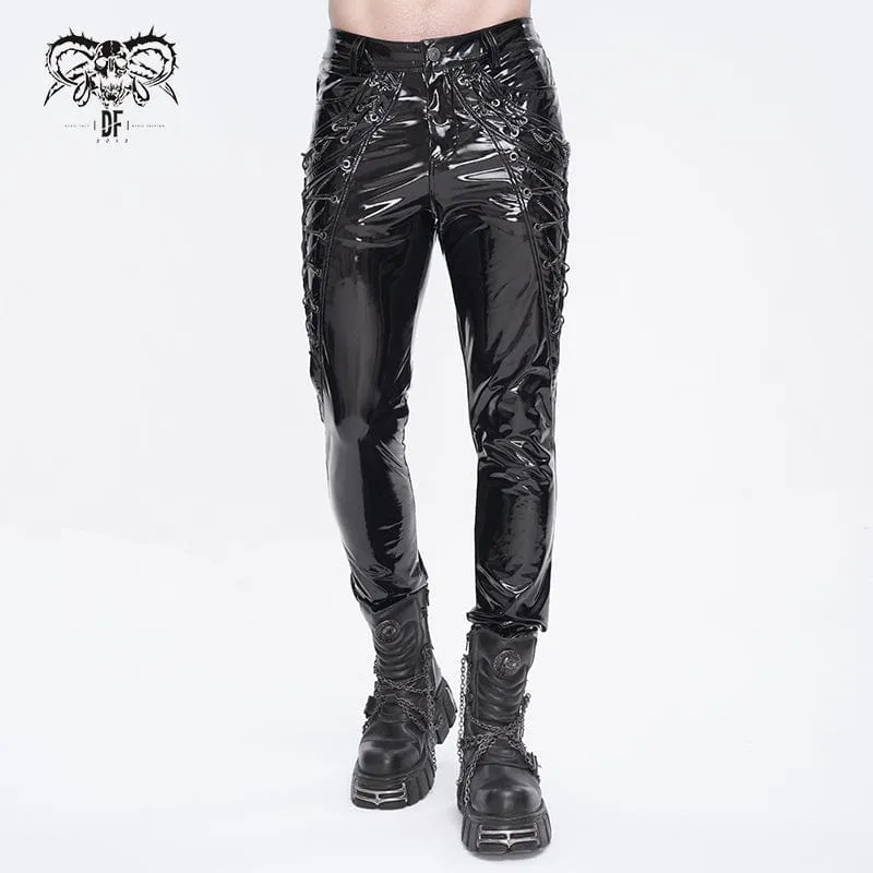 Herren-Punk-Schnürhose aus Lackleder