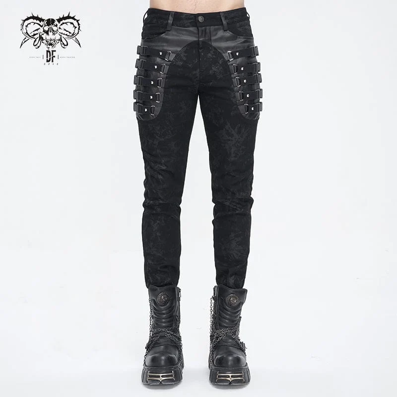 Herren-Punk-Hose im Used-Look mit mehreren Schnallen