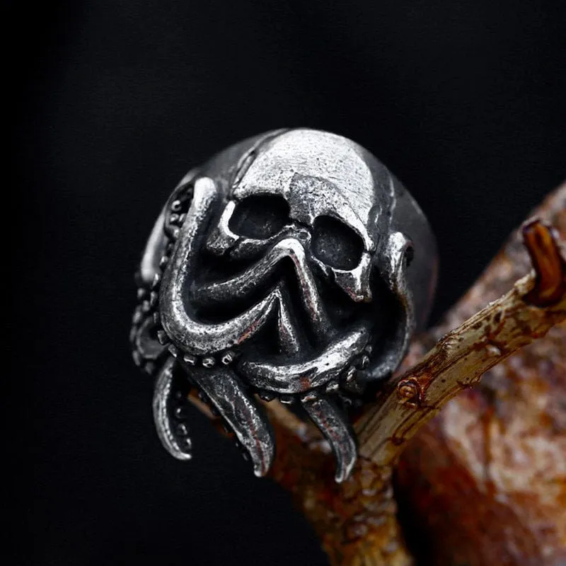 Punk-Oktopus-Totenkopf-Ring für Herren