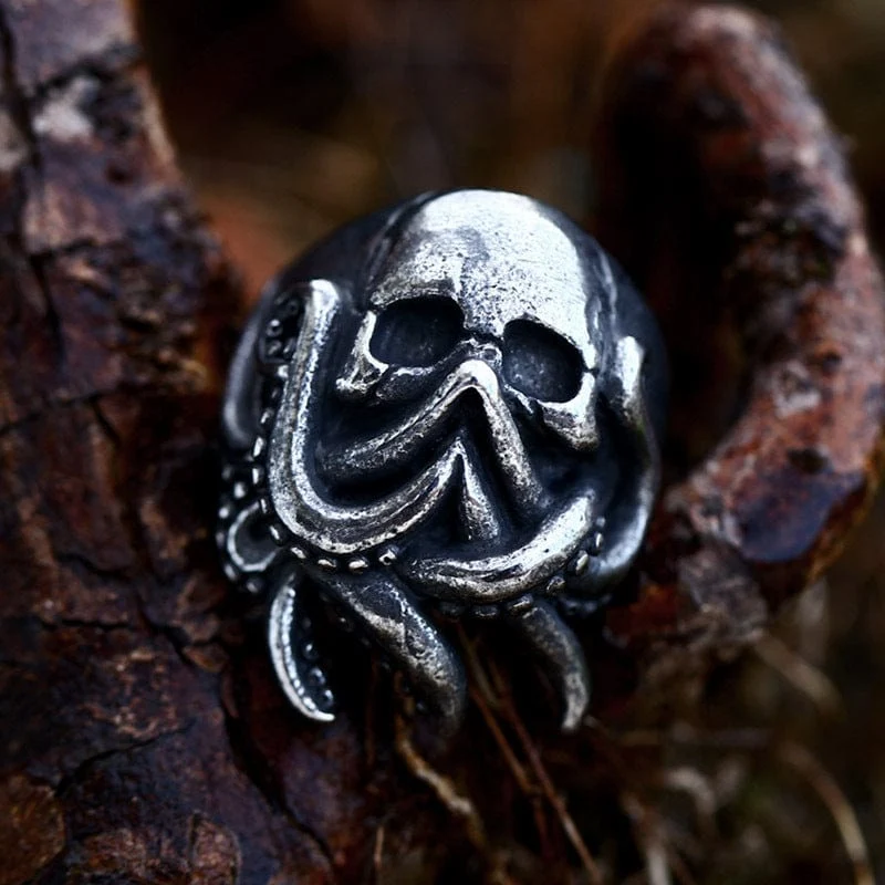Punk-Oktopus-Totenkopf-Ring für Herren