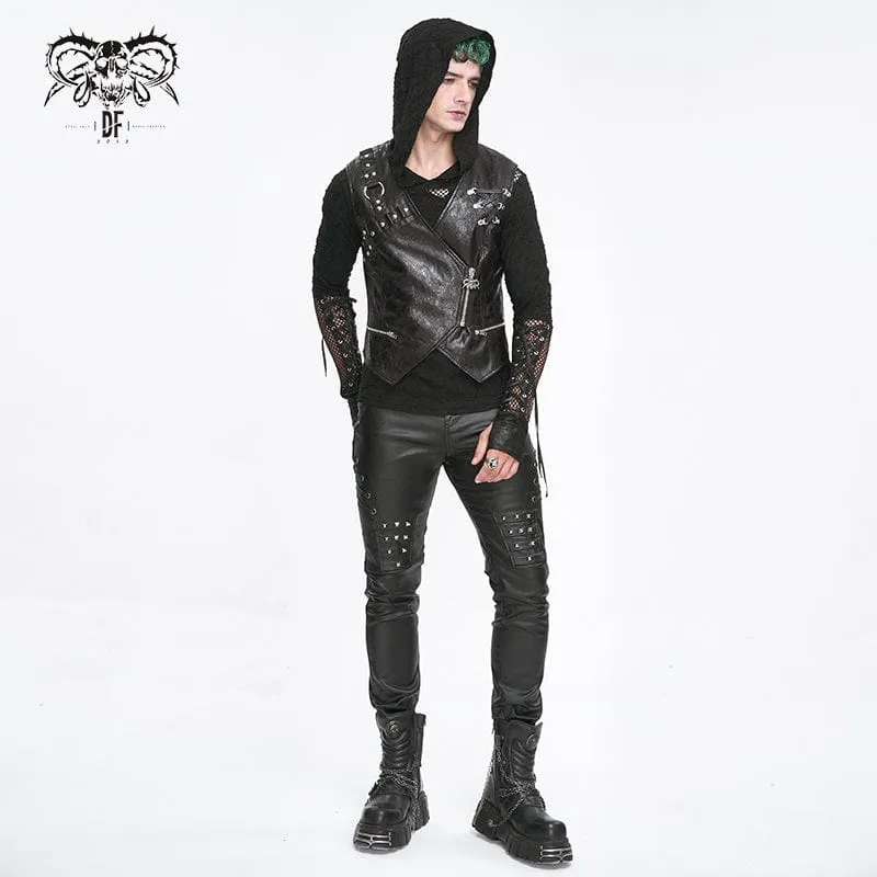 Herren-Weste aus Kunstleder mit Punk-Reißverschluss