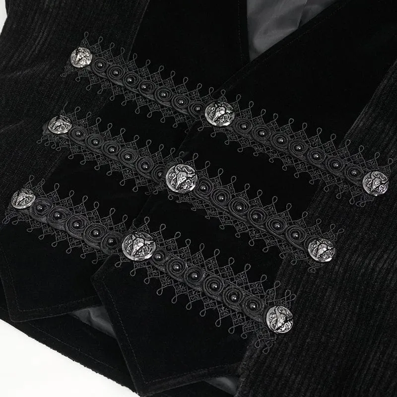 Herren-Gothic-Weste aus unregelmäßigem Samt und Spleiß-Cord in Schwarz