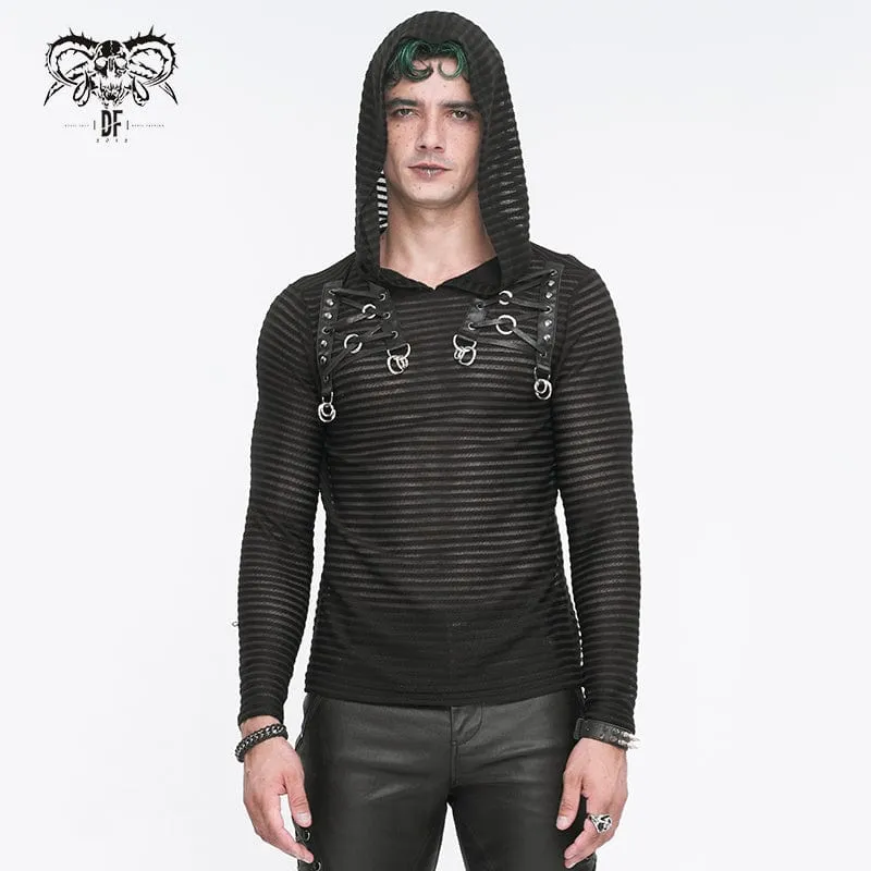 Durchsichtige Punk-Hoodies für Herren mit Streifen