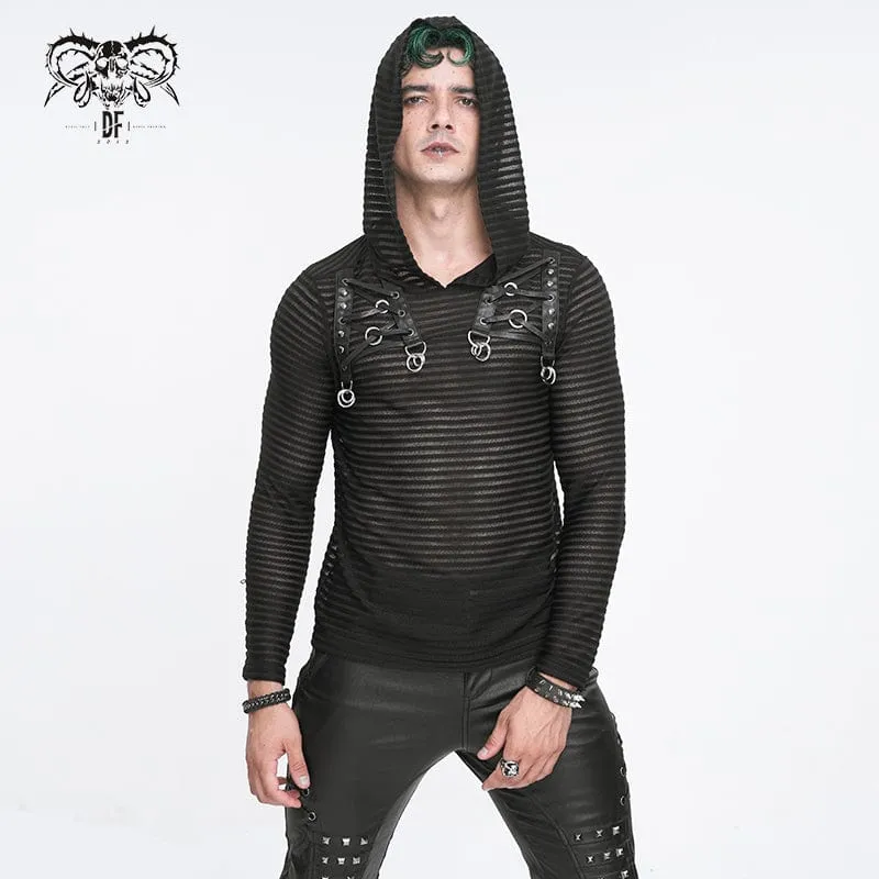 Durchsichtige Punk-Hoodies für Herren mit Streifen