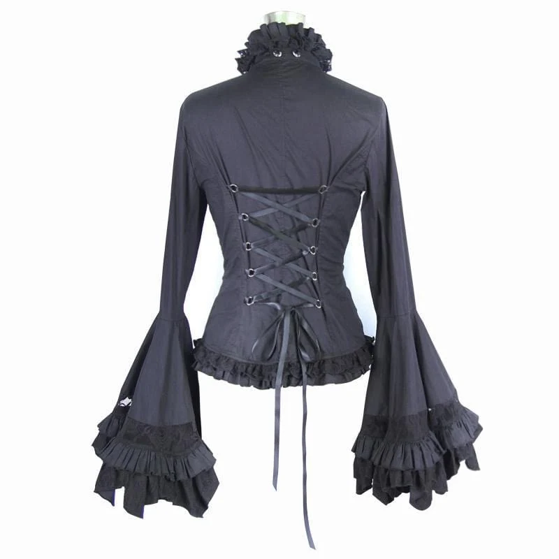 Damen Vintage Short Rüschen Top mit Trompetenärmeln
