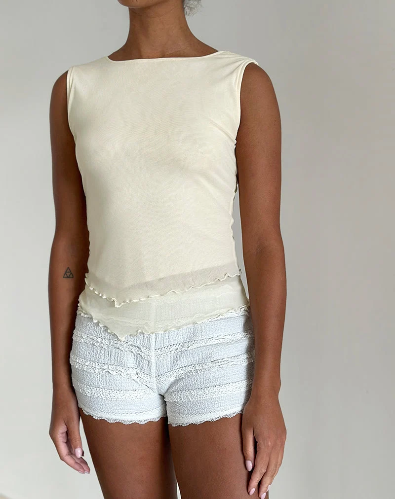 Rochie Asymmetrisches Top aus Mesh Creme