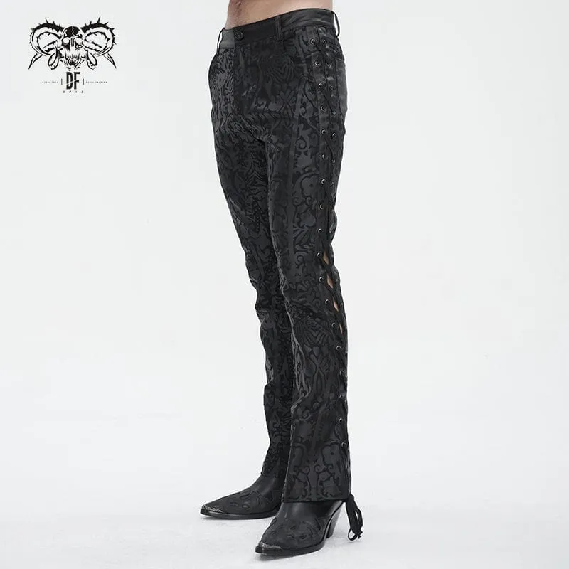 Ausgestellte Hose mit Punk-Schnürung und Totem-Print für Herren