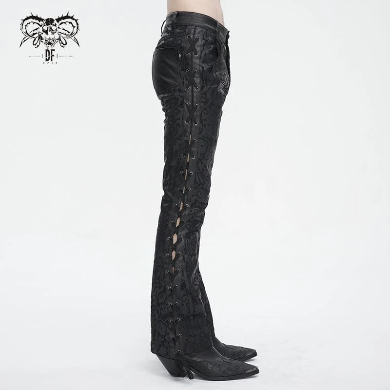 Ausgestellte Hose mit Punk-Schnürung und Totem-Print für Herren