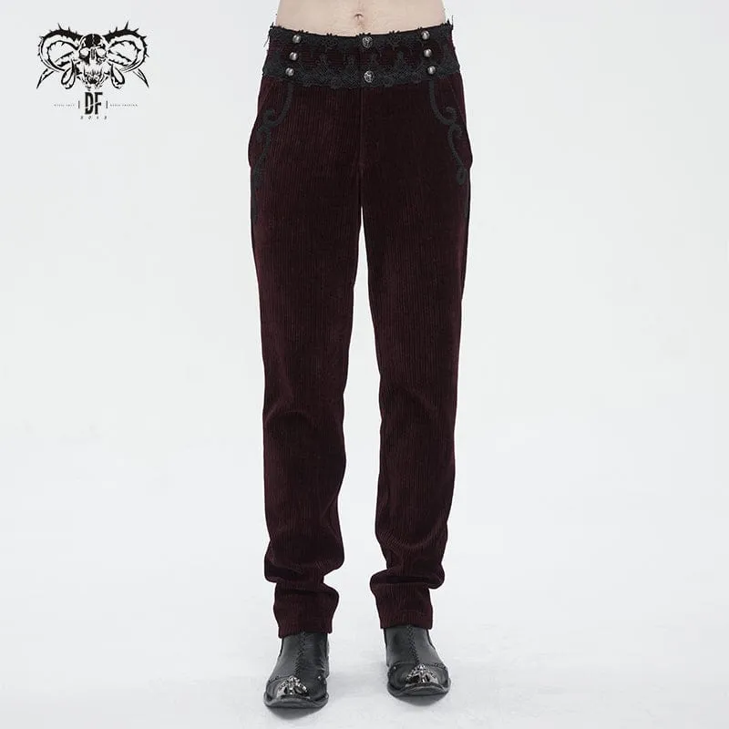 Herren-Gothic-Spitzenspleißhose mit hohem Bund in Rot