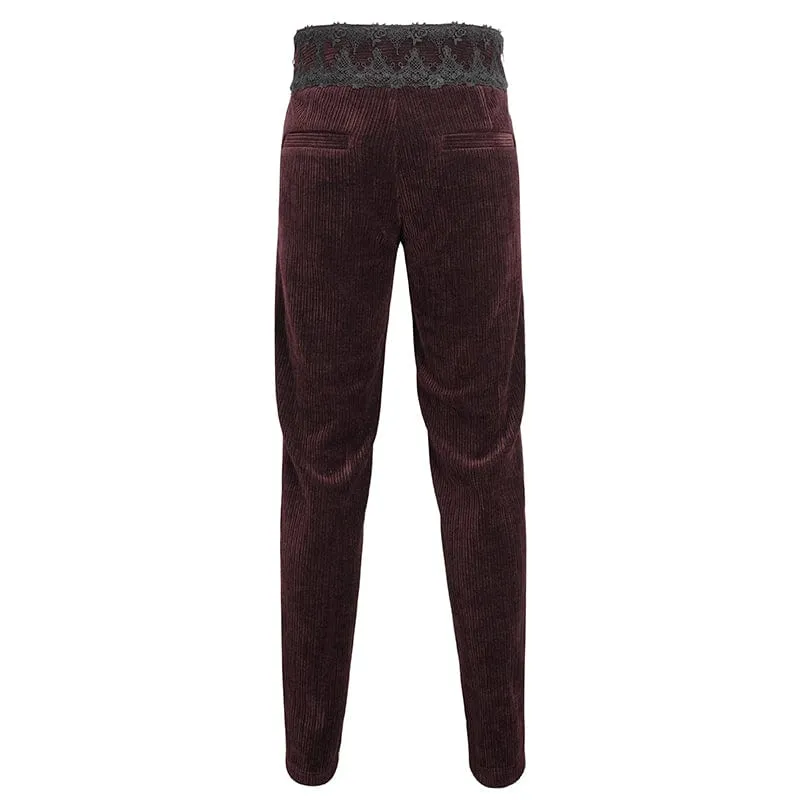 Herren-Gothic-Spitzenspleißhose mit hohem Bund in Rot