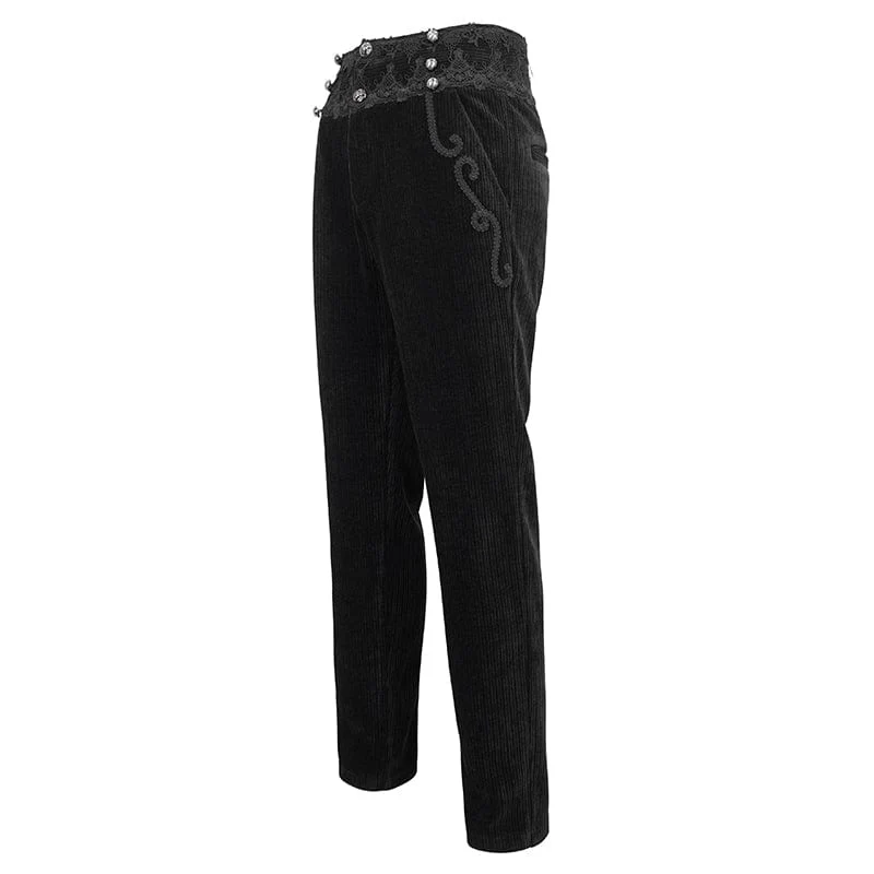 Herren-Gothic-Spitzenspleißhose mit hohem Bund in Schwarz