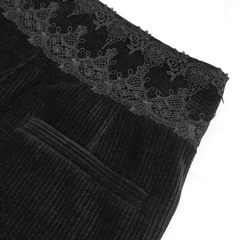 Herren-Gothic-Spitzenspleißhose mit hohem Bund in Schwarz