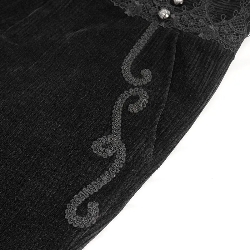 Herren-Gothic-Spitzenspleißhose mit hohem Bund in Schwarz
