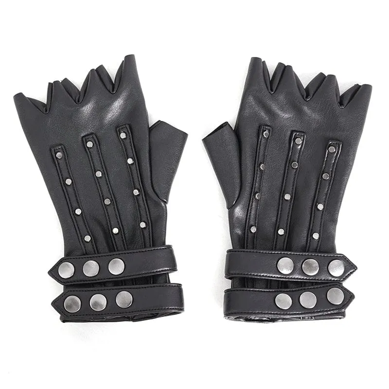 Herren-Halbfingerhandschuhe aus Kunstleder mit Punk-Nieten