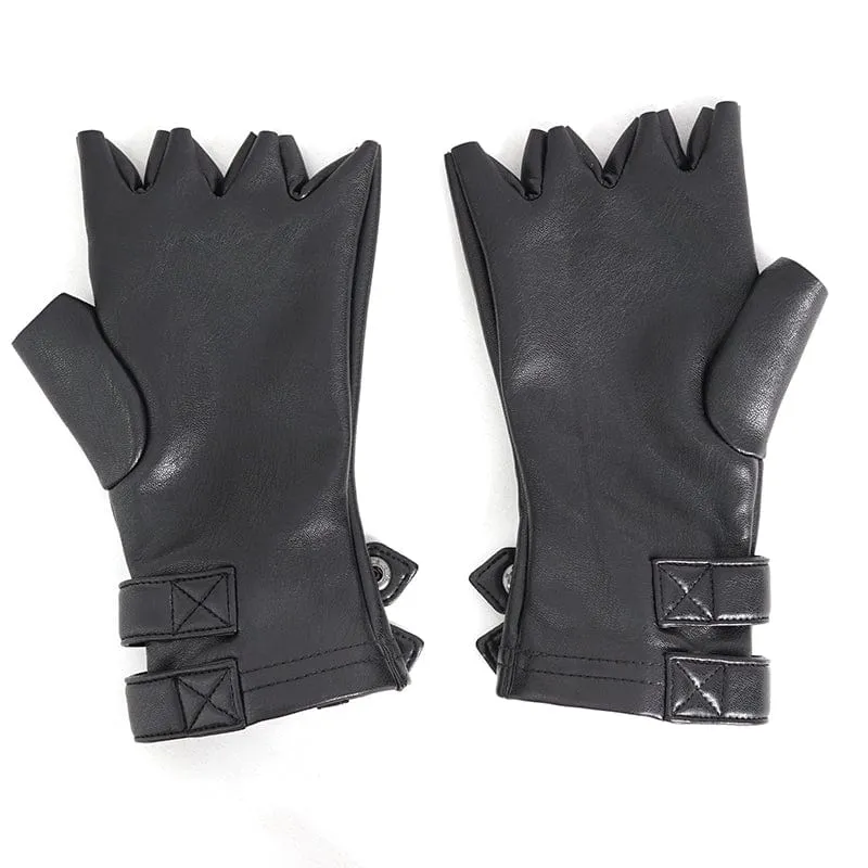Herren-Halbfingerhandschuhe aus Kunstleder mit Punk-Nieten