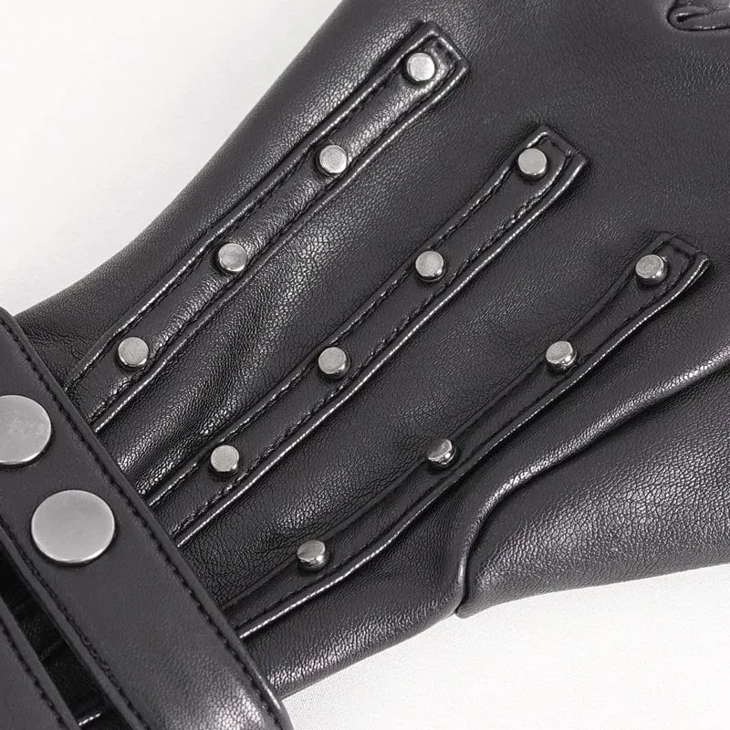 Herren-Halbfingerhandschuhe aus Kunstleder mit Punk-Nieten