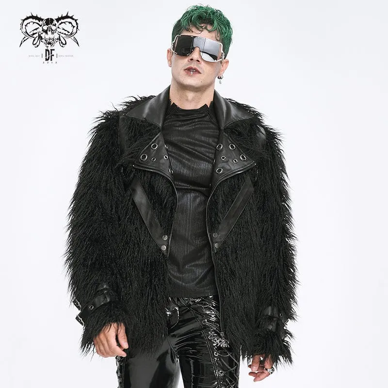 Herren-Punk-Jacke aus Kunstpelz mit Umlegekragen