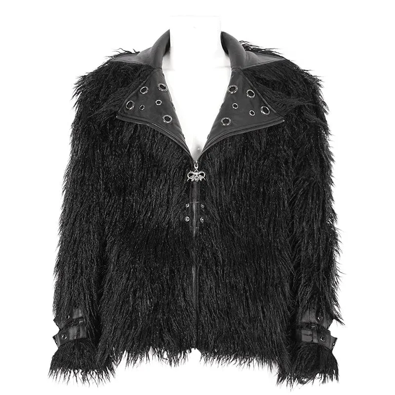 Herren-Punk-Jacke aus Kunstpelz mit Umlegekragen
